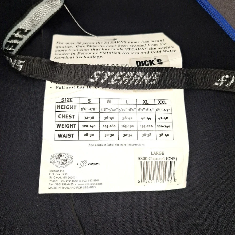 NEW Stearns Viper Shorty L Wetsuit Neoprene Nylon Tech Black Grey Charcoal Large